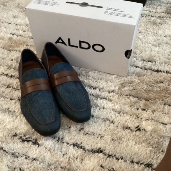 ALDO MEN SHOES SIZE 10 BLUE DENIM STYLING WITH BROWN LEATHER DETAIL - Picture 4 of 8